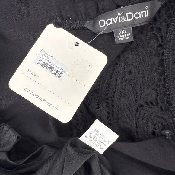 Davi & Dani 2X Black Boho Dress NWT Lace Yoke Sleeveless Ruffle Hem - Picture 8 of 8